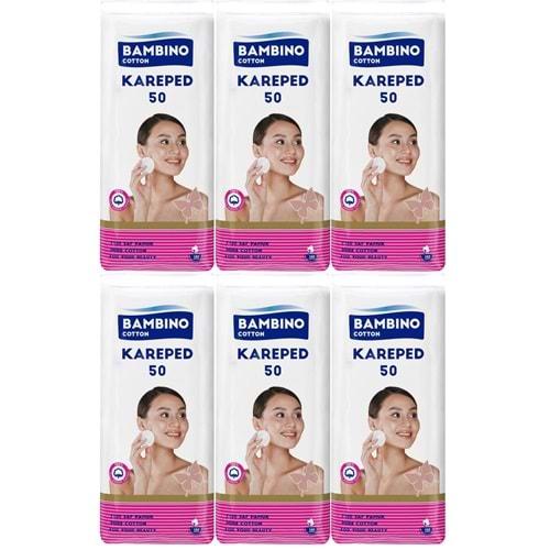 Bambino Cotton Kare Makyaj ve Bebek Temizleme Pamuğu 300 Adet (Kare En-Boy 7CM) (6PK*50)