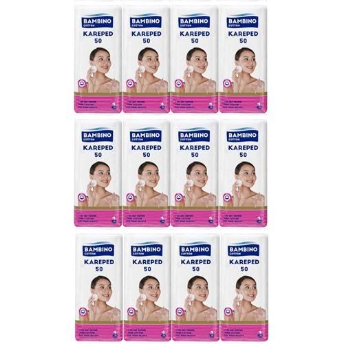 Bambino Cotton Kare Makyaj ve Bebek Temizleme Pamuğu 600 Adet (Kare En-Boy 7CM) (12PK*50)