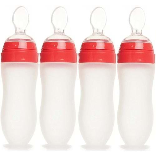 Bebedor Silikon Kaşıklı Biberon 120ML +6 Ay Şeffaf (Kod:7509) (4 Lü Set)