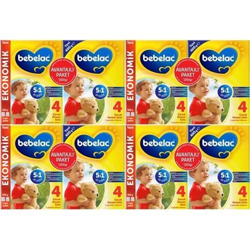 Bebelac 1200GR (800GR+400GR) No:4 Devam Sütü (1+ Yaş) Avantaj Pk (4 Lü Set)