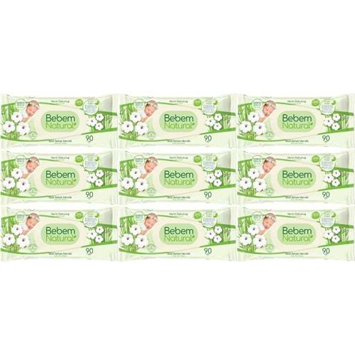 Bebem Natural Islak Bebek Mendili Narin Dokunuş / Yenidoğan 90 Yaprak Plastik Kapaklı 9 Lu Set
