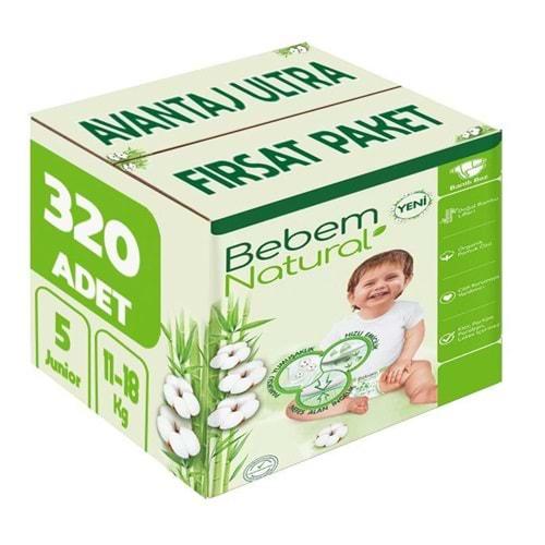 Bebem Bebek Bezi Natural Beden:5 (11-18Kg) Junior 320 Adet Avantaj Ultra Fırsat Pk
