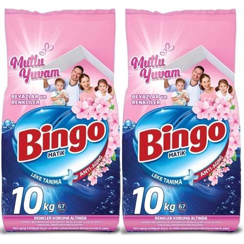 Bingo Matik Toz Çamaşır Deterjanı 20KG Beyazlar ve Renkliler (2PK*10KG) (134 Yıkama) (Mutlu Yuvam)