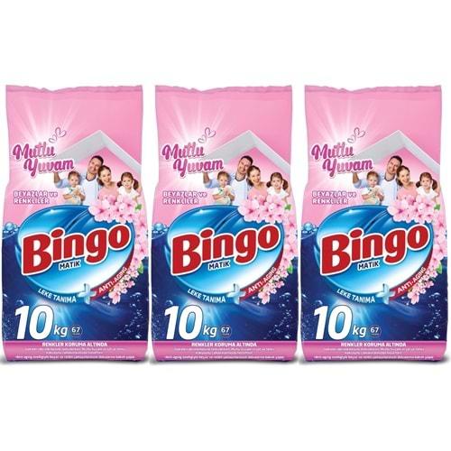 Bingo Matik Toz Çamaşır Deterjanı 30KG Beyazlar ve Renkliler (3PK*10KG) (201 Yıkama) (Mutlu Yuvam)