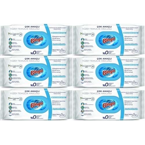 Bingo Clean Yüzey Temizlik Havlusu 96 Yaprak Beyaz Sabun Plastik Kapaklı (6 Lı Set) 576 Yaprak
