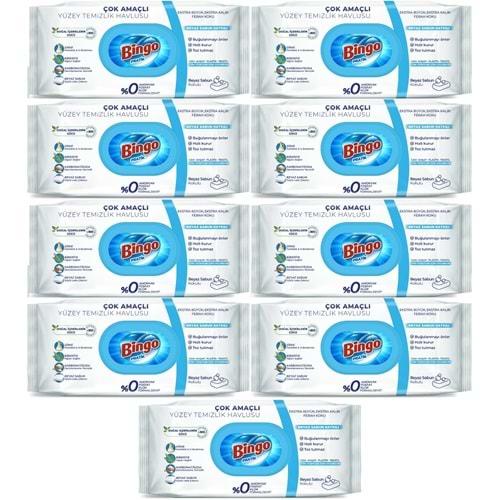 Bingo Clean Yüzey Temizlik Havlusu 96 Yaprak Beyaz Sabun Plastik Kapaklı (9 Lu Set) 864 Yaprak