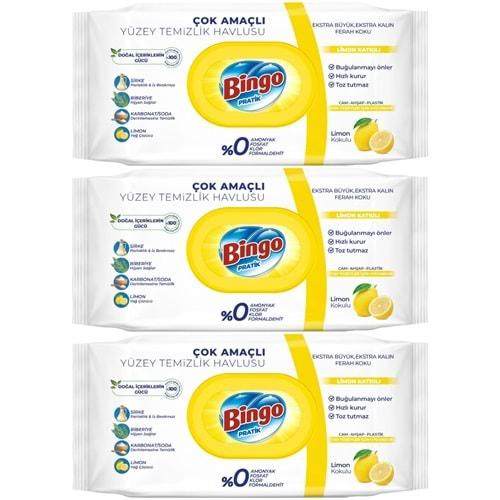 Bingo Clean Yüzey Temizlik Havlusu 96 Yaprak Limon Kokulu Plastik Kapaklı (3 Lü Set) 288 Yaprak