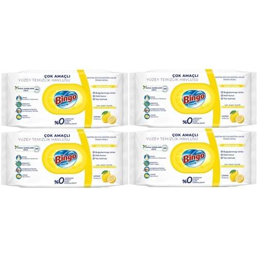 Bingo Clean Yüzey Temizlik Havlusu 96 Yaprak Limon Kokulu Plastik Kapaklı (4 Lü Set) 384 Yaprak