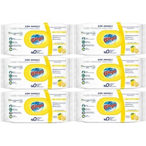 Bingo Clean Yüzey Temizlik Havlusu 96 Yaprak Limon Kokulu Plastik Kapaklı (6 Lı Set) 576 Yaprak