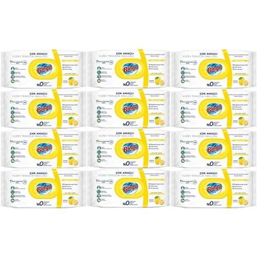 Bingo Clean Yüzey Temizlik Havlusu 96 Yaprak Limon Kokulu Plastik Kapaklı (12 Li Set) 1152 Yaprak
