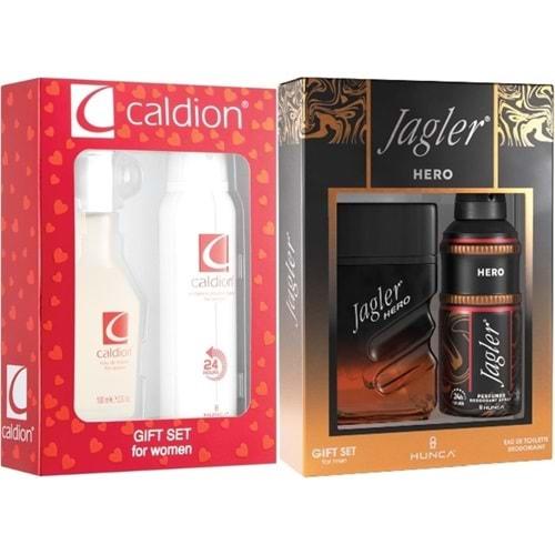 Caldion Parfüm Seti Kadın 100ML Classic & Jagler Erkek 90ML Hero + Deodorant (Karma 2 Li Set)