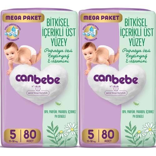Canbebe Bebek Bezi Beden:5 (11-18KG) Junior 160 Adet Mega Ekonomik Fırsat Pk