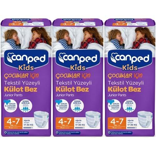 Canped Kids Çoçuklar İçin Külot Bez Tekstil Yüzeyli Yaş:4-7 (17-30Kg) 27 Adet (3Pk*9)