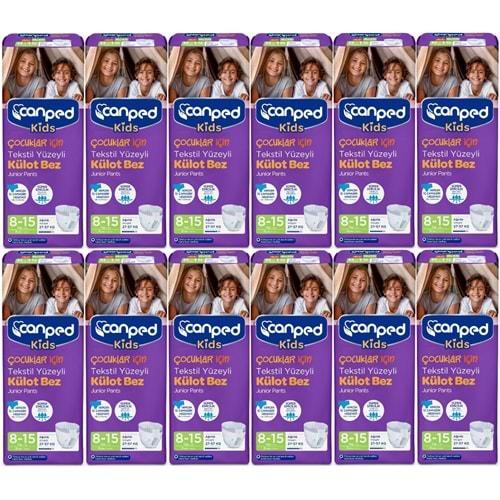Canped Kids Çoçuklar İçin Külot Bez Tekstil Yüzeyli Yaş:8-15 (27-57Kg) 96 Adet (12Pk*8)