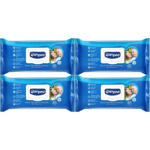 Canped Hasta Vücut Perine Temizleme Islak Mendil Havlu 48 Yaprak XL (4 Lü Set) Plastik Kapaklı