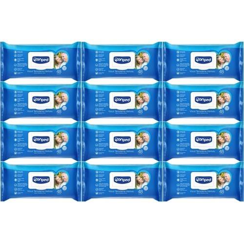 Canped Hasta Vücut Perine Temizleme Islak Mendil Havlu 48 Yaprak XL (12 Li Set) Plastik Kapaklı