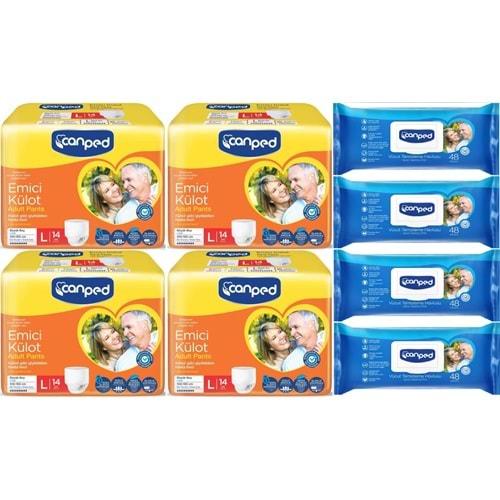 Canped Emici Külot Pants Hasta Yetişkin Bezi L - Büyük - Large 14 Adet - Temizleme Havlusu (8Li Set)