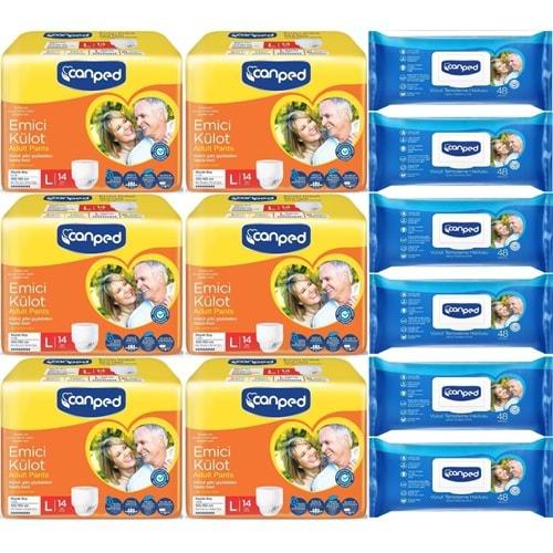 Canped Emici Külot Pants Hasta Yetişkin Bezi L - Büyük - Large 14 Adet- Temizleme Havlusu (12Li Set)