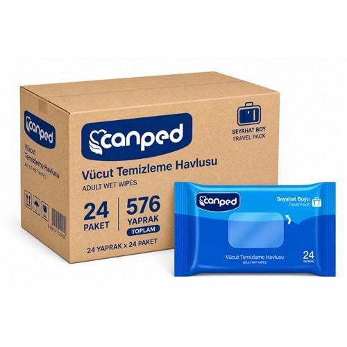 Canped Yetişkin Vücut Temizleme Islak Mendil Havlu 24 Yaprak Seyahat Boy 24 Lü Set (576 Yaprak)