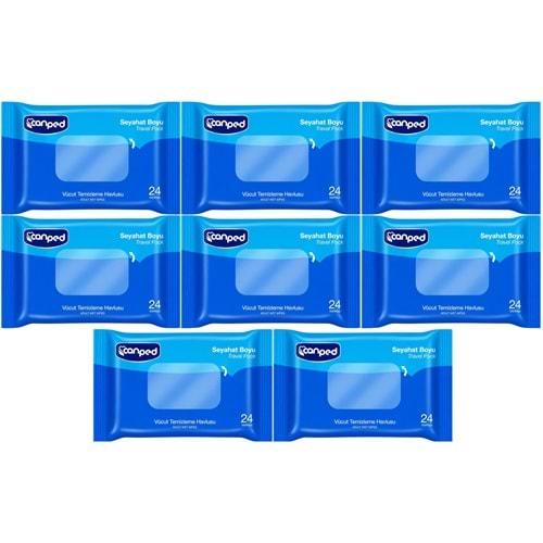 Canped Yetişkin Vücut Temizleme Islak Mendil Havlu 24 Yaprak Seyahat Boy 8 Li Set (192 Yaprak)