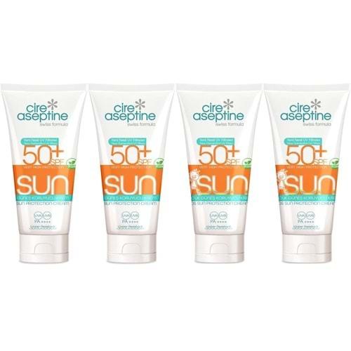 Cire Aseptine Sun Güneş Kremi 50+ SPF 150 ML + Güneş Kremi Çocuk 50+ SPF 150 ML Karma (4 Lü Set)