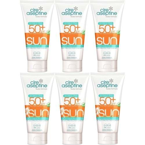Cire Aseptine Sun Güneş Kremi 50+ SPF 150 ML + Güneş Kremi Çocuk 50+ SPF 150 ML Karma (6 Lı Set)