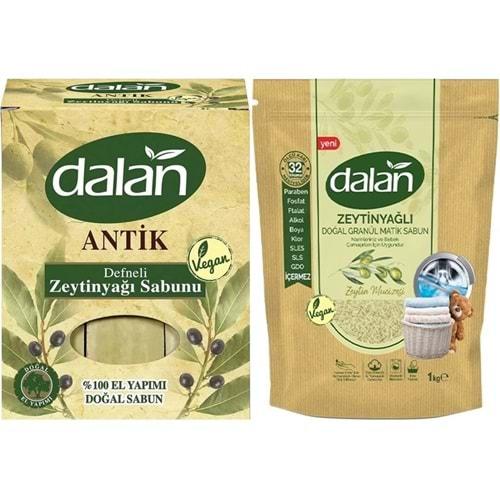 Dalan Antik Defneli Zeytinyağı Sabunu 900GR Klasik & Granül Sabun Tozu Zeytinyağlı 1KG Karma 2Li Set