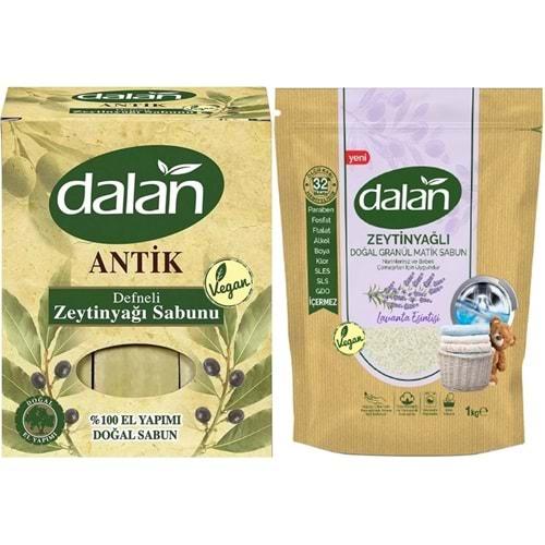 Dalan Antik Defneli Zeytinyağı Sabunu 900GR Klasik & Granül Sabun Tozu Lavantalı 1KG Karma 2Li Set