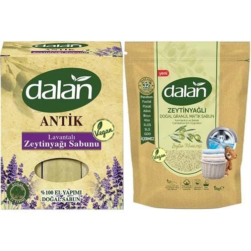 Dalan Antik Defneli Zeytinyağı Sabunu 900GR Lavantalı & Granül Sabun Tozu Zeytinyağlı 1KG (2 Li Set)