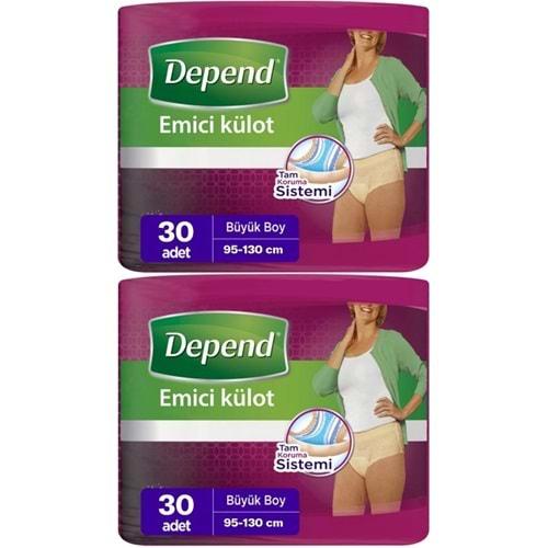 Depend Emici Külot Hasta Bezi Large - Büyük Kadın 60 Adet (2PK*30)