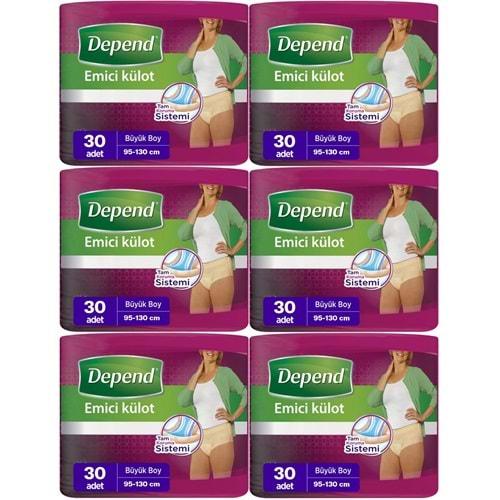 Depend Emici Külot Hasta Bezi Large - Büyük Kadın 180 Adet (6PK*30)