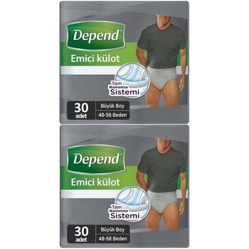 Depend Emici Külot Hasta Bezi Large - Büyük Erkek 60 Adet (2PK*30)