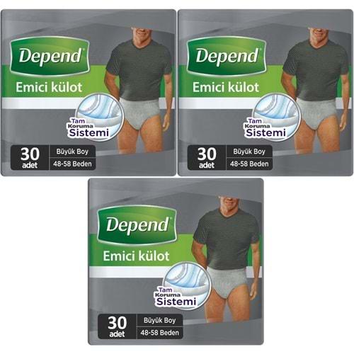 Depend Emici Külot Hasta Bezi Large - Büyük Erkek 90 Adet (3PK*30)