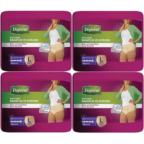 Depend Emici Külot Hasta Bezi Large - Büyük Kadın 40 Adet (4PK*10)