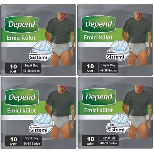 Depend Emici Külot Hasta Bezi Large - Büyük Erkek 40 Adet (4PK*10)