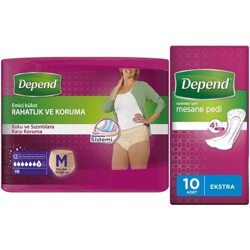 Depend Emici Külot Lohusa Pedi M- Medium - Orta Kadın (10 Lu) + Mesane Pedi Kadın Ekstra (10 Lu)