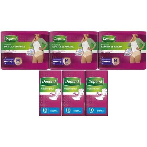 Depend Emici Külot Lohusa Pedi M- Medium - Kadın (10 Lu) + Mesane Pedi Kadın Ekstra (10 Lu) 6 Lı Set