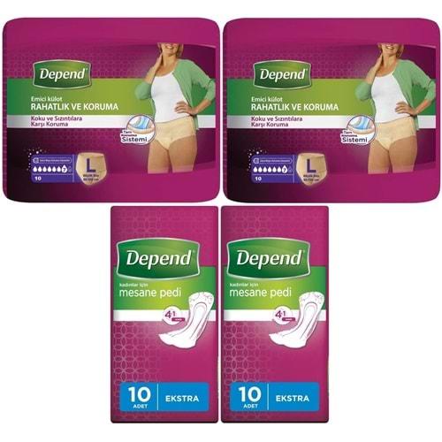 Depend Emici Külot Lohusa Pedi Large - Büyük Kadın (10 Lu)+Mesane Pedi Kadın Ekstra (10 Lu) 4 Lü Set