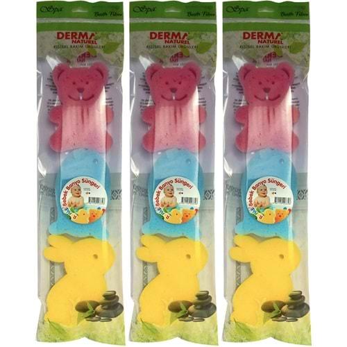 Derma Naturel 3 Lü Renkli Bebek Banyo Süngeri (3 Lü Set)