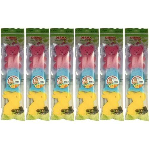 Derma Naturel 3 Lü Renkli Bebek Banyo Süngeri (6 Lı Set)