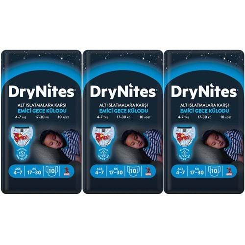Drynites Emici Gece Külodu/Külot Bez Erkek 4-7 Yaş 17-30KG Small 30Adet 3PK*10 Alt Islatmalara Karşı
