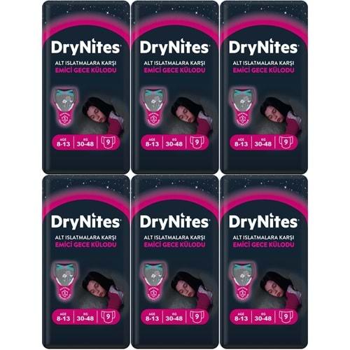 Drynites Emici Gece Külodu/Külot Bez Kız 8-13 Yaş 30-48KG Large 54 Adet 6PK*9 Alt Islatmalara Karşı