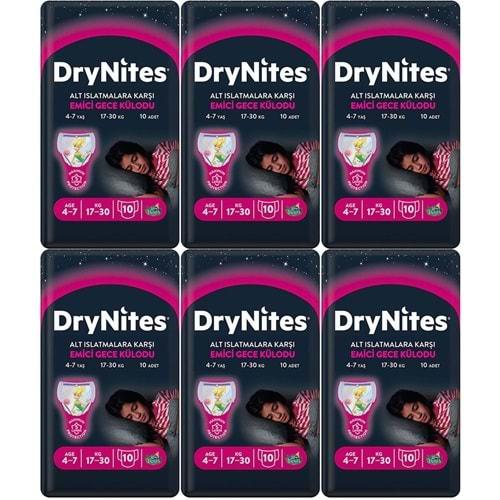Drynites Emici Gece Külodu/Külot Bez Kız 4-7 Yaş 17-30 KG Large 60 Adet 6PK*10 Alt Islatmalara Karşı