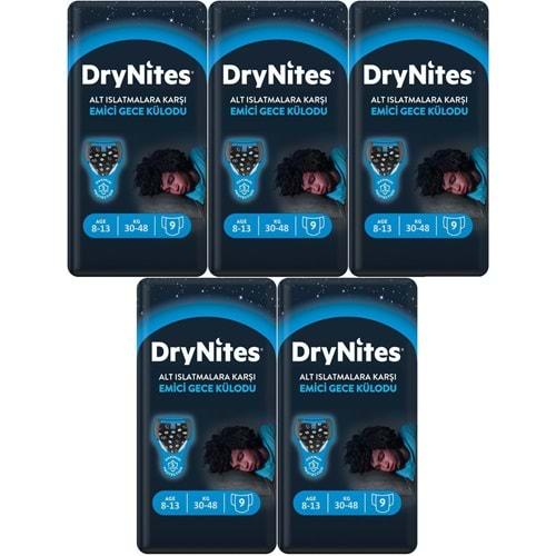 Drynites Emici Gece Külodu/Külot Bez Erkek 8-13 Yaş 30-48KG Large 45Adet 5PK*9 Alt Islatmalara Karşı