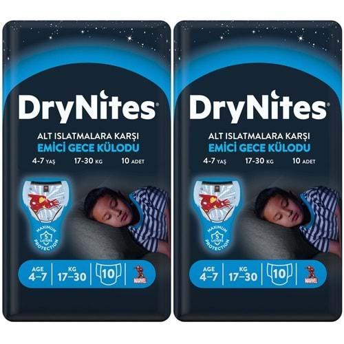 Drynites Emici Gece Külodu/Külot Bez Erkek 4-7 Yaş 17-30KG Small 20Adet 2PK*10 Alt Islatmalara Karşı