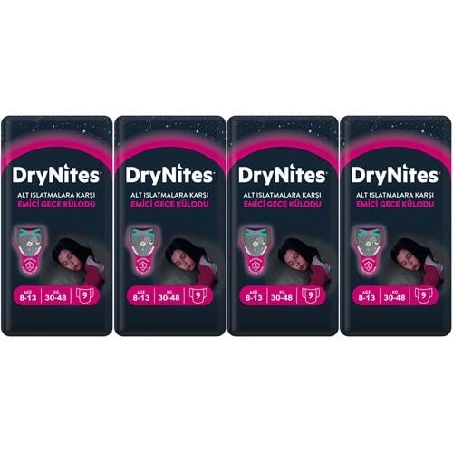 Drynites Emici Gece Külodu/Külot Bez Kız 8-13 Yaş 30-48KG Large 36 Adet 4PK*9 Alt Islatmalara Karşı