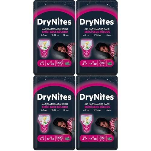 Drynites Emici Gece Külodu/Külot Bez Kız 4-7 Yaş 17-30 KG Large 40 Adet 4PK*10 Alt Islatmalara Karşı