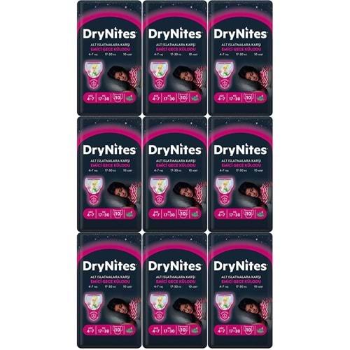 Drynites Emici Gece Külodu/Külot Bez Kız 4-7 Yaş 17-30 KG Large 90 Adet 9PK*10 Alt Islatmalara Karşı