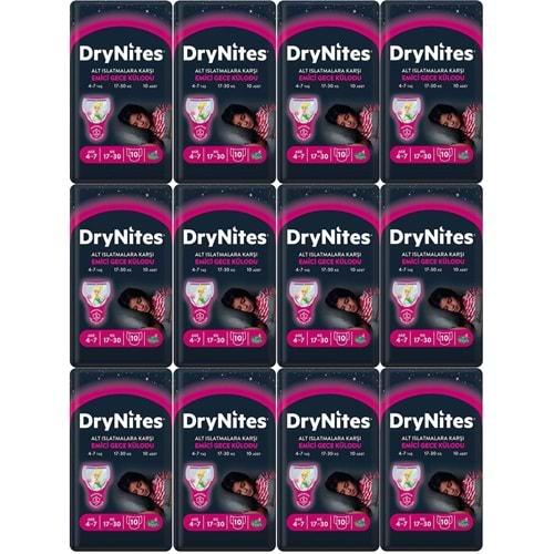Drynites Emici Gece Külodu/Külot Bez Kız 4-7 Yaş 17-30KG Large 120Adet 12PK*10 Alt Islatmalara Karşı