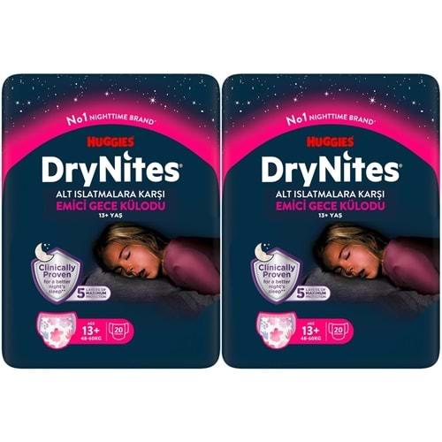 Drynites Emici Gece Külodu/Külot Bez Kız 13+ Yaş (48-60KG) X Large 40 Adet Mega Pk (2PK*20)